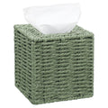 Acellegic Sage Green Tissue Box Cover Square Natural Paper Rope Hand Woven Tissue Box Holder for Bathroom Living Room Bedroom Ki