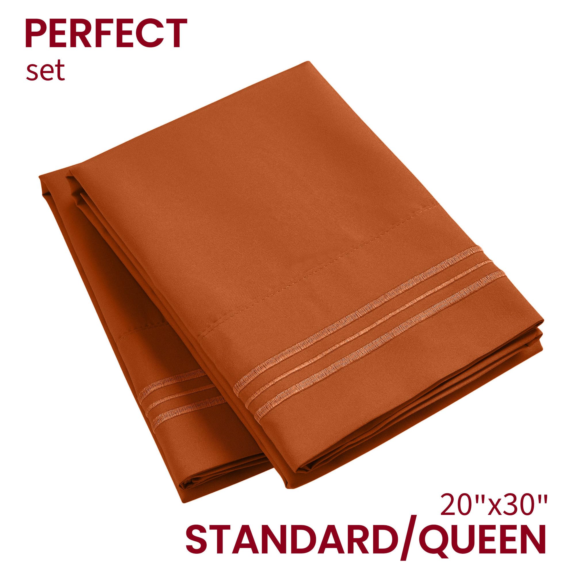 Mellanni Pillow Cases - 2 Pc Iconic Collection Pillowcases - Luxury, Extra Soft, Cooling Pillow Covers - Envelope Closure (Standard/Queen 20' X 30', Terracotta)