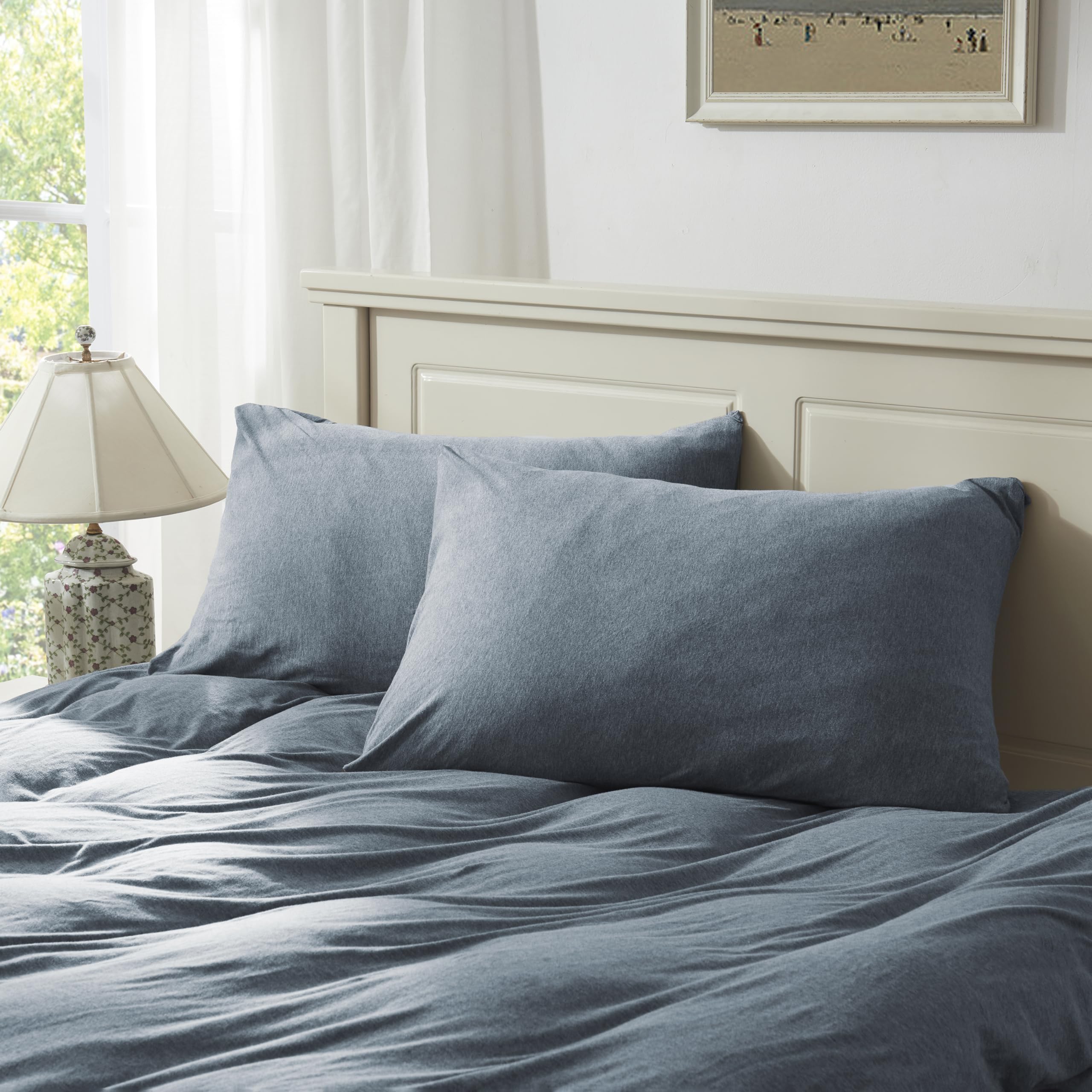 H HOUSEHOLD 100% Cotton King Size Pillowcase, Light Weight, Comfortable, Super Soft, Set of 2, Blue Gray (20''x36'', Envelope Cl