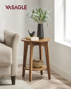 Vasagle Side Table, Small Round End Table With Lower Shelf, Nightstand For Small Spaces, Living Room, Bedroom, Rustic Walnut Ulet283T41