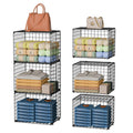 Extra-Long Closet Organizers and Storage with Top Board, 3 Pack Stackable Closet Shelf Organizer, Double Storage Design, Clothes