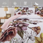 Drucon Floral Quilt Set King 3 Pieces Boho Blush Quilt Coverlet Set Soft Microfiber Lightweight Colorful Floral Quilted Bedsprea