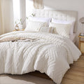 Yirddeo Ivory White Queen Size Comforter Set 3Pcs, Boho Queen Comforter Set Farmhouse Queen Size Bedding Set, Vertical Tufted Qu