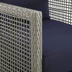 Modway Aura Outdoor Patio Wicker Rattan, Sofa, Loveseat, Armchair And Coffee Table, Gray Navy