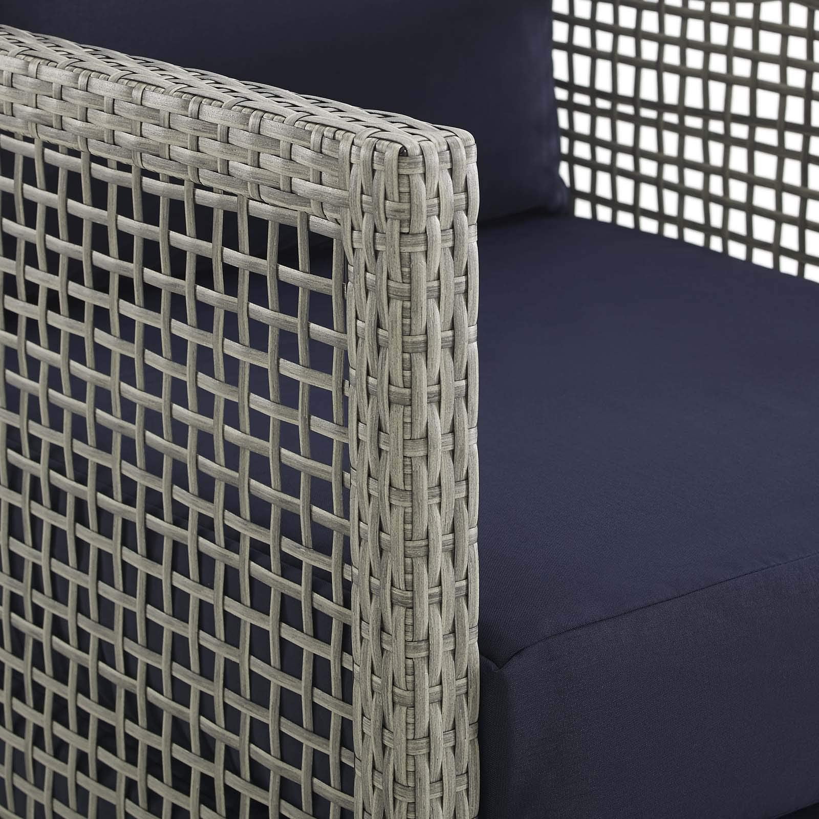 Modway Aura Outdoor Patio Wicker Rattan, Sofa, Loveseat, Armchair And Coffee Table, Gray Navy