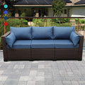 Rattaner 3-Seat Patio Wicker Sofa, Outdoor Rattan Couch Furniture Steel Frame with Furniture Cover and Deep Seat High Back, Blue