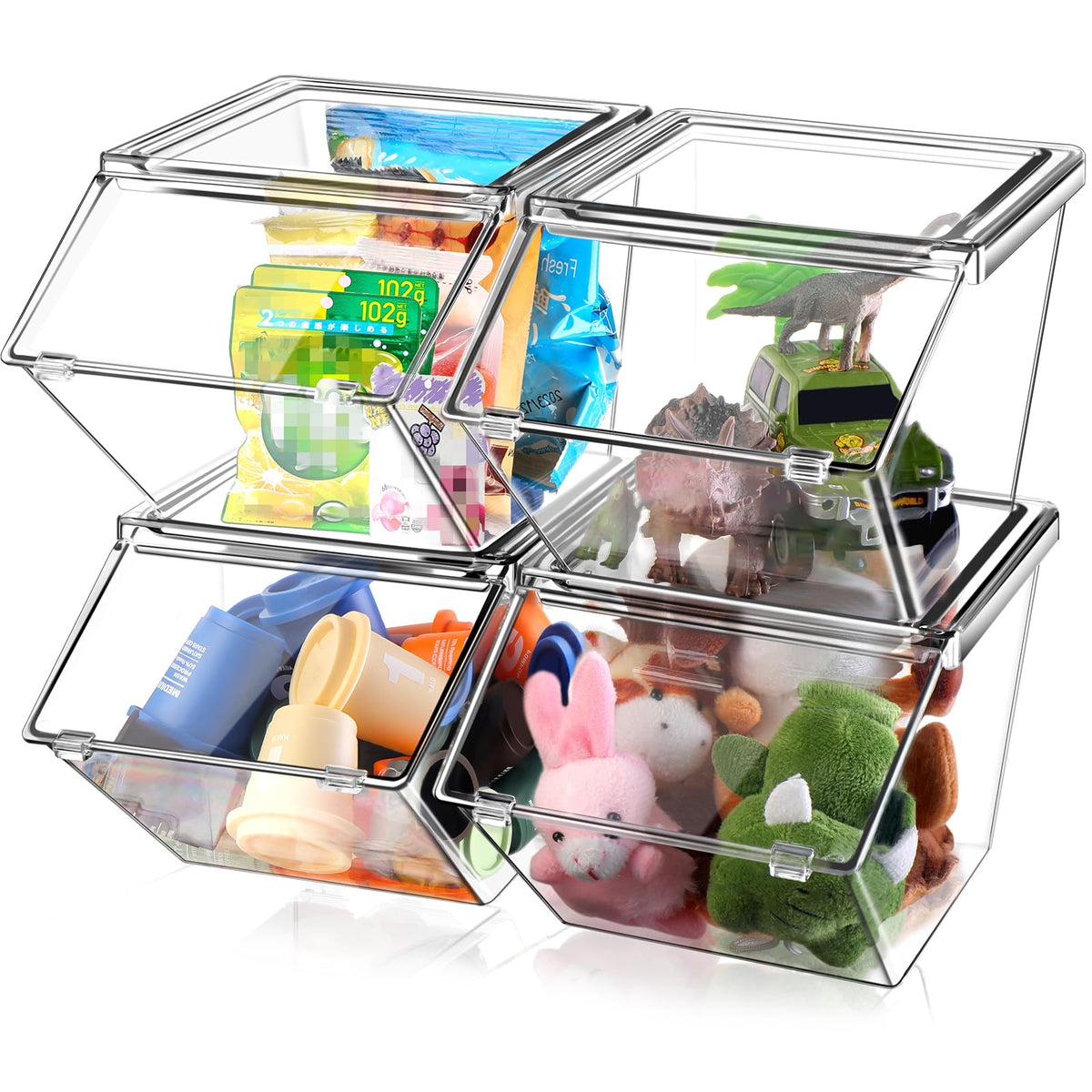 Yerliker 4 Pcs Stackable Storage Bins with Lids Organizer, Clear