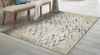 HomeRoots Ivory Heat-Set Polypropelene 3’ x 5’ Beige Blue Distressed Chevron Area Rug