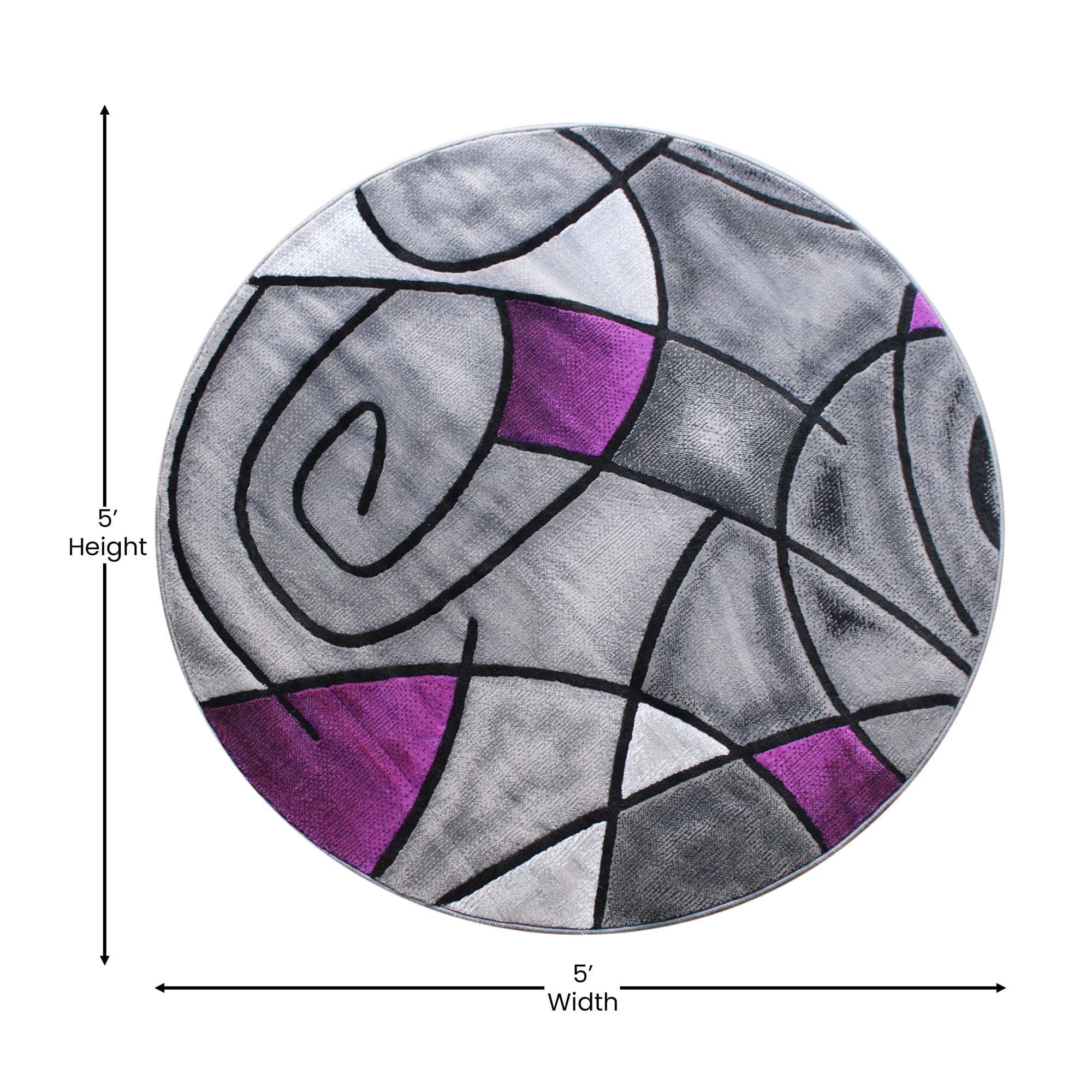Flash Furniture Jubilee Collection Abstract Area Rug - Colorfast Purple Olefin Rug - 5' X 5' Round Area Rug - Jute Backing - Living Room, Bedroom, & Family Room