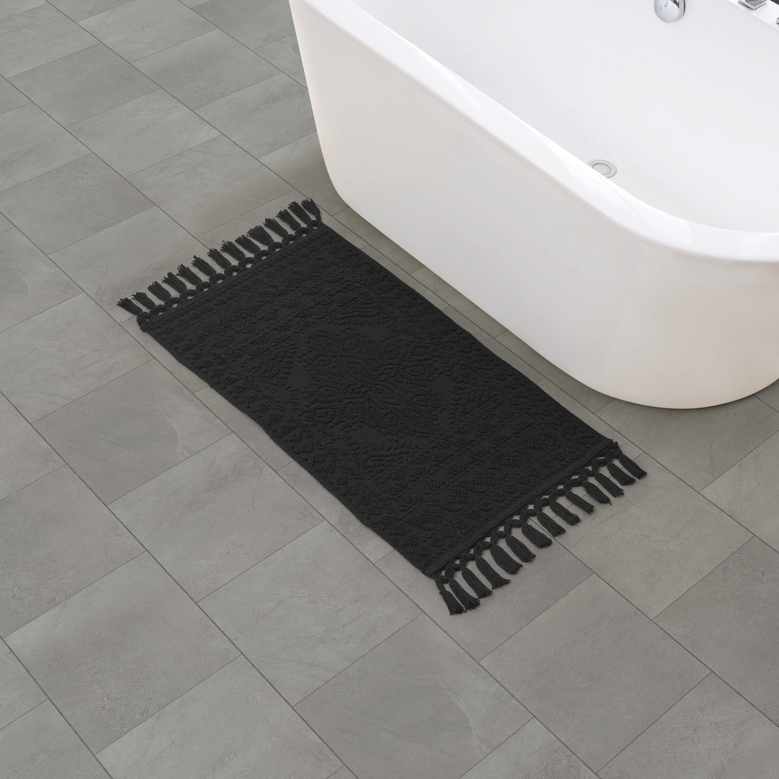 French Connection Nellore Fringe 20 x 38 in. Bath Rug, Black