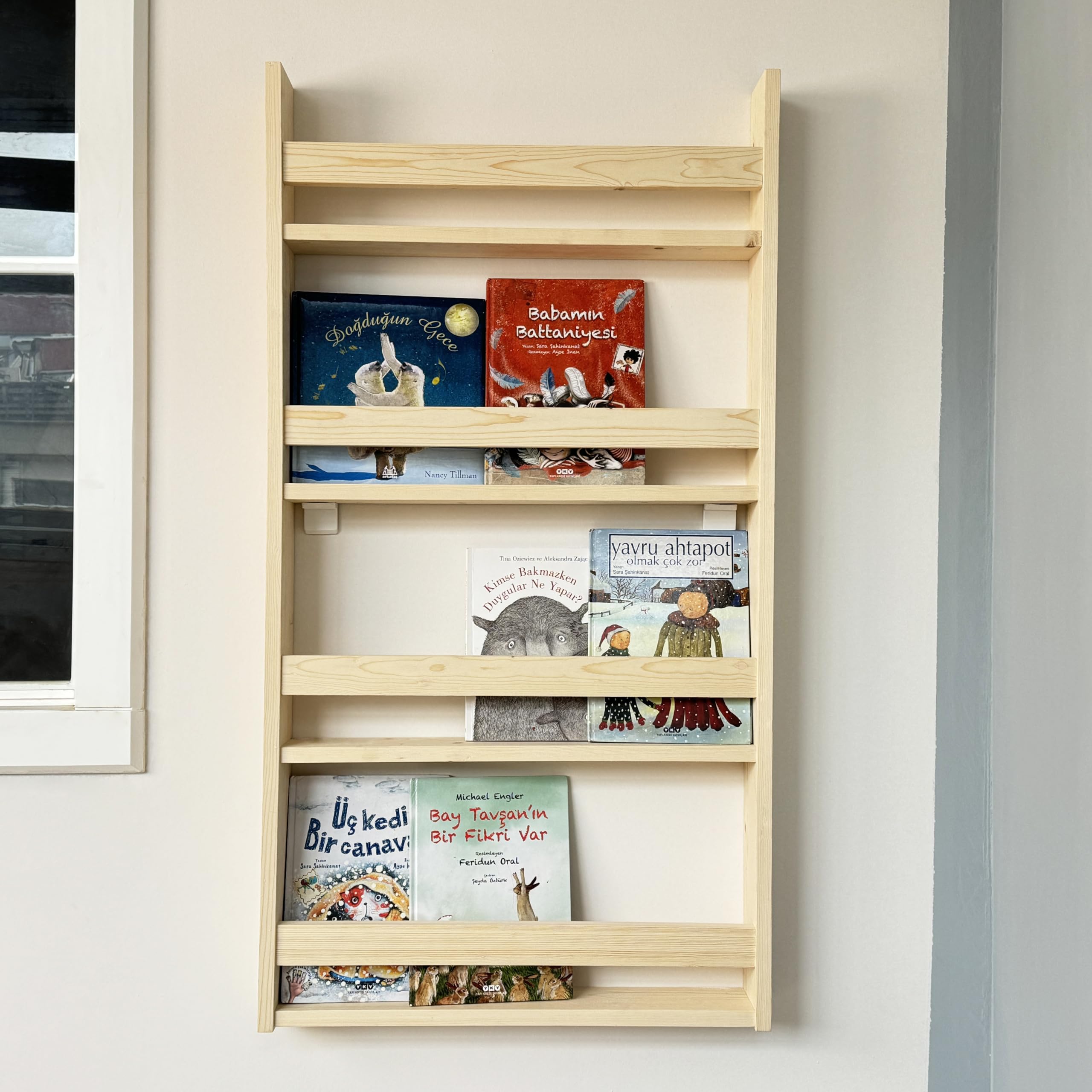 Ultimate Premium Products Floating Montessori Bookshelf, Space-Saver Nursery Book Shelves, Bookshelf For Kids Room, Hanging Shelf For Baby Nursery Room Decor, Spruce Wood Wall Nursery Bookshelf