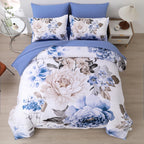 Dintszyayue Floral Comforter Set King 7 Pieces Blue Bed In A Bag Elegant Flower Bedding Sets Lightweight Complete Bed Comforter