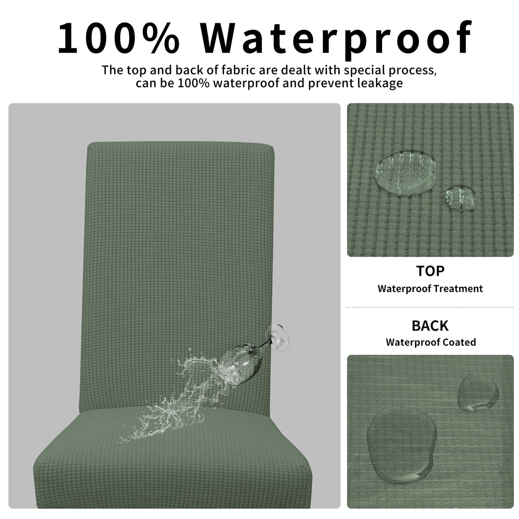 Easy-Going 100% Waterproof Dining Room Chair Cover Set Of 2, Stretch Jacquard Parson Chair Slipcover Removable Washable Chair Protector For Home, Restaurant, Banquet (Large, Grayish Green)