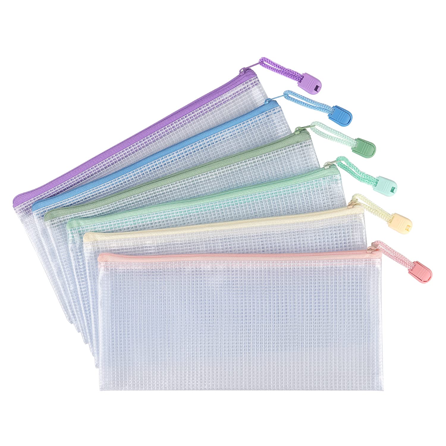 Tamaki 6 Pack Mesh Pencil Pouch Waterproof Bags Plastic Zipper Pouch A6 Size For Classroom Organization School Office Supplies (