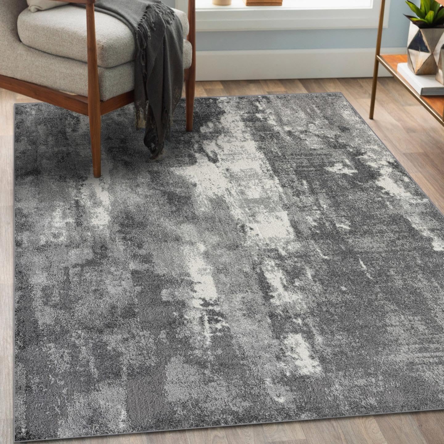 LUXE WEAVERS Euston Collection 7681 Dark Grey 2x7 Modern Abstract Area Rug