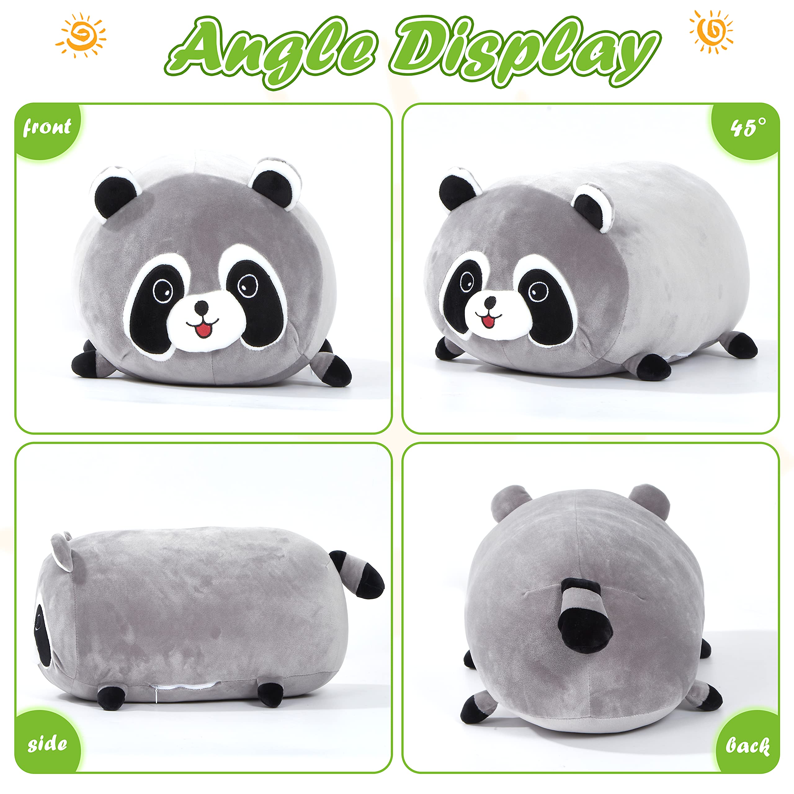 CozyWorld 20'' Raccoon Pillow - Gray Plush Stuffed Animal Toy for Kids Birthday Gifts