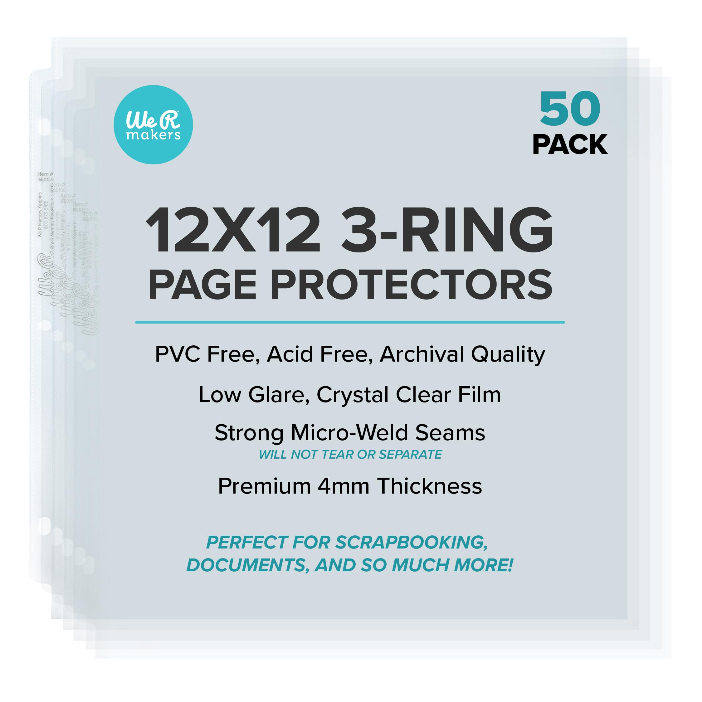 We R Memory Keepers, Page Protector Sleeve Set,12 X 12, Includes 50 Pages, Non-Glare, Compatible With Most 3 Ring Albums, Perfec