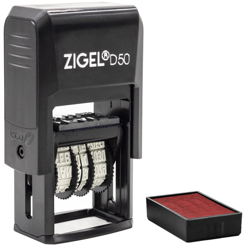 Zigel D50 Date Stamp With Your Custom Text - Self Inking Date Stamp - Red
