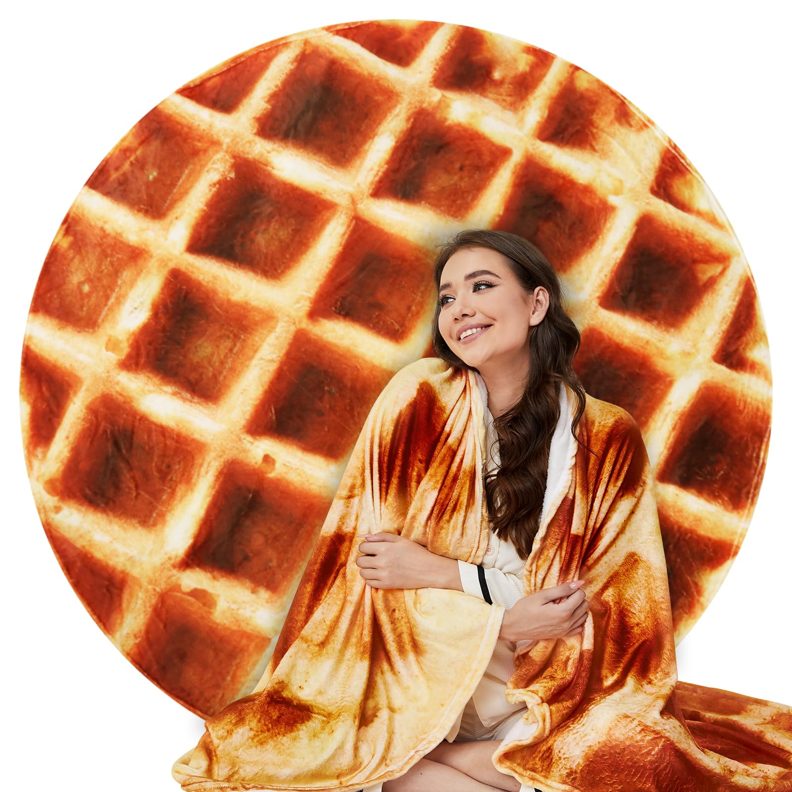 Lhedon Waffle Blanket Adult Size, 71 Inch Food Blanket, Birthday Gifts For Women Men, Funny Gifts Round Flannel Blankets For Bed