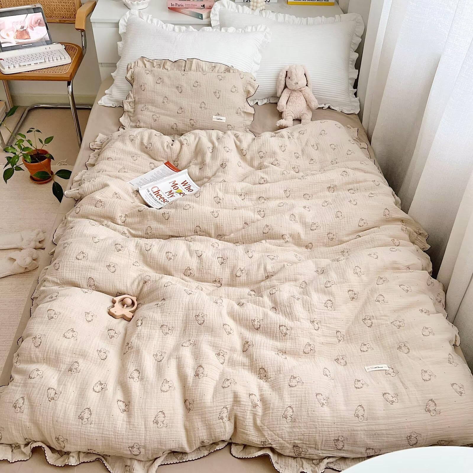 Bulutu Boys Girls Cotton Duvet Cover Bunny Animal Print Duvet Cover For Summer Gauze Quilt Cover Cotton Muslin Kids Bedding, 47