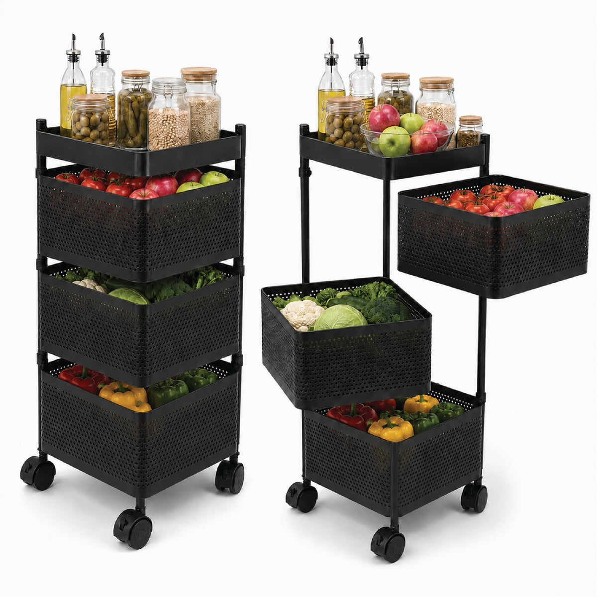 Prasheelliving 360 Revolving Portable Kitchen Trolley With Wheels | 3Layer Square Multipurpose Organizer Rack | Fruits, Vegetab