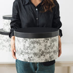 Soul & Lane Floral Hat Round Boxes With Lids - Set Of 3: Nesting Cardboard Hat Storage, Large Black Print Hat Cases, Round Decor