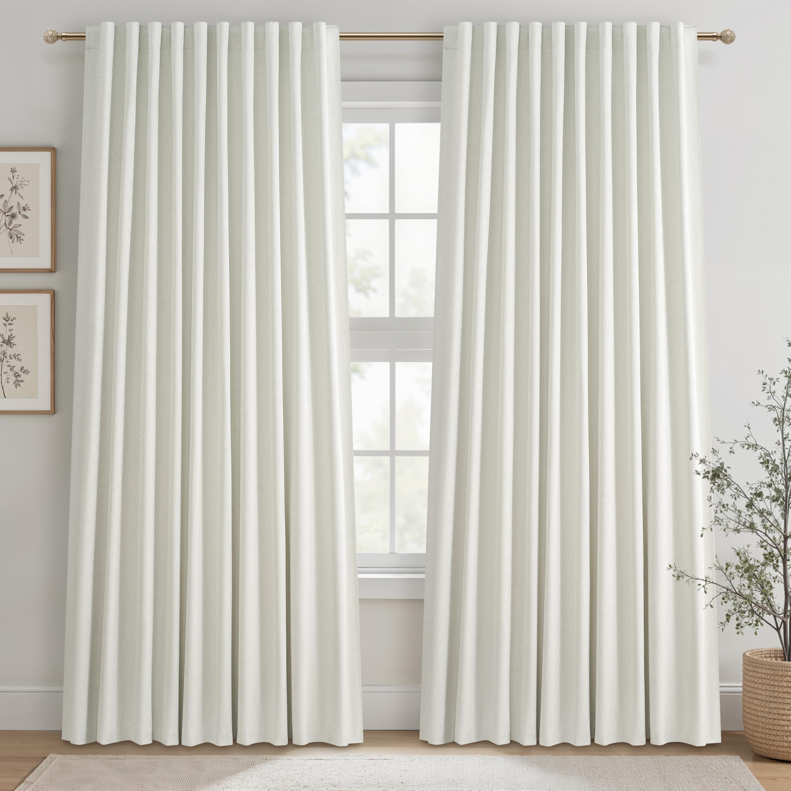 Cute Blackout Curtains 70 Inches Extra Wide Linen 90 Inch Length for Living Room/Sliding Glass Door,Pleated Heavy Duty Thermal D