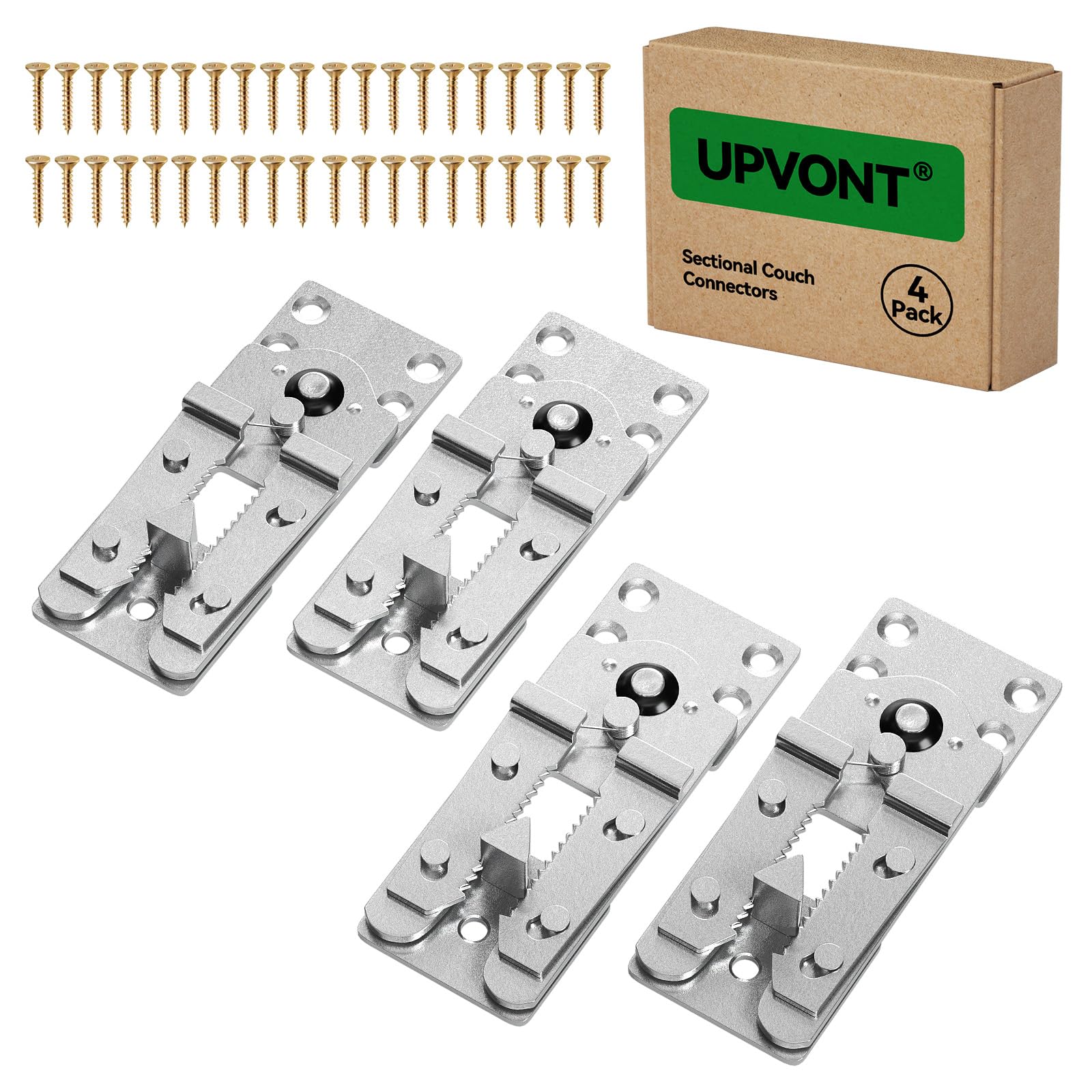 UPVONT Sectional Couch Connectors, Thickened Interlocking Alligator Couch Connectors to Make Sectional Stay (4 Pack+40 Screws)