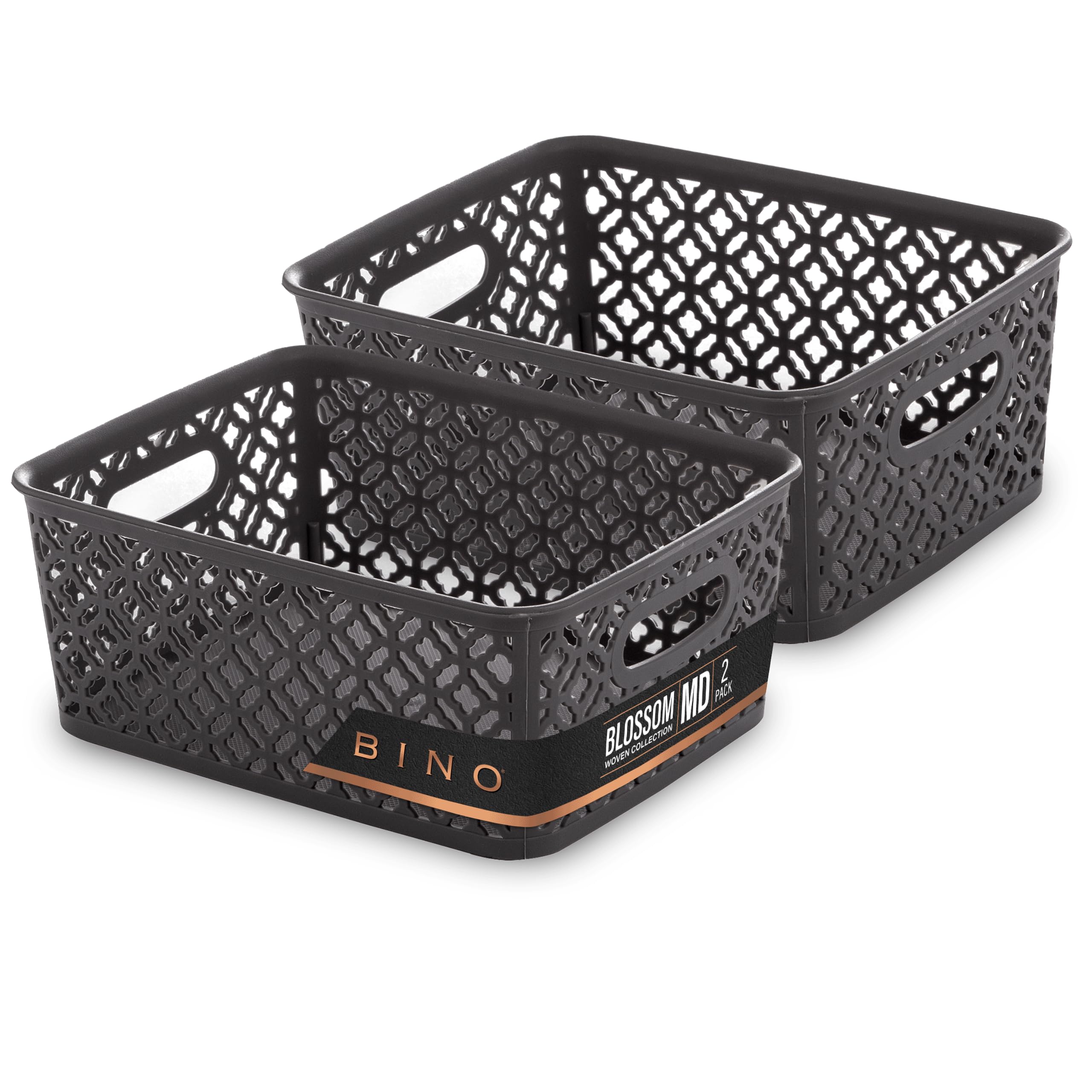 BINO l Plastic Storage Baskets, Medium - Grey | THE BLOSSOM COLLECTION l Multi-Use Organizer Bin l Built-in Handles l Plastic Wo