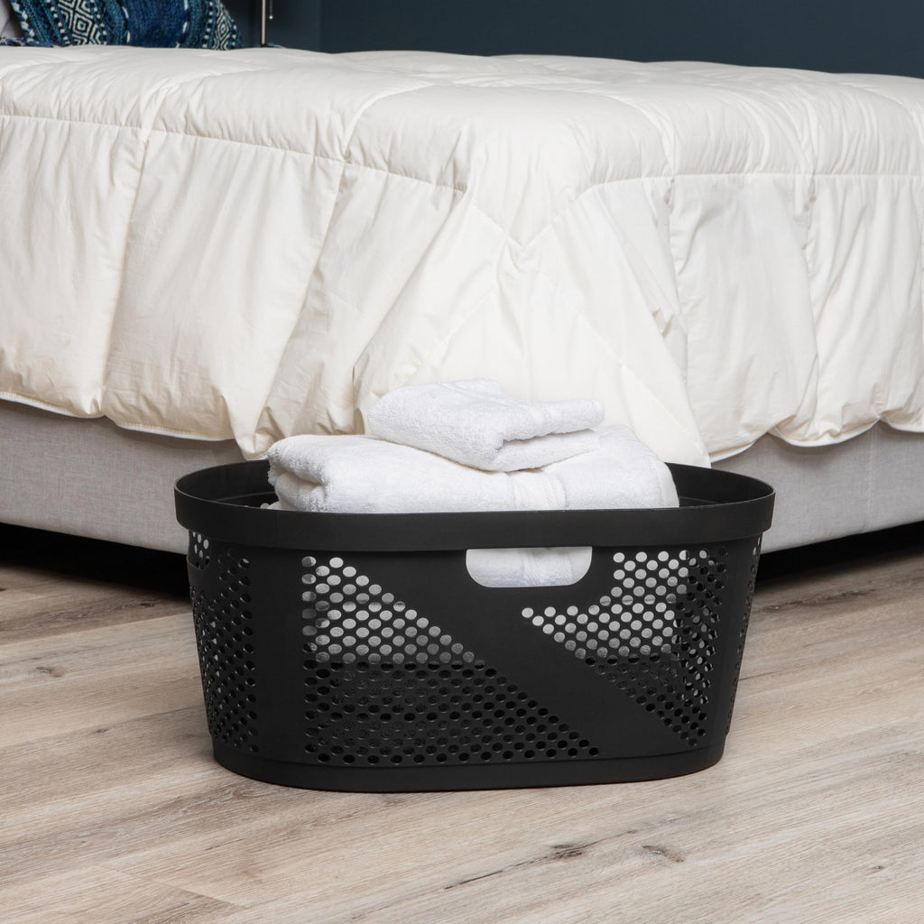 Mind Reader 40L Laundry Basket, Clothes Hamper, Ventilated, Plastic, 23''L X 14.5''W X 10.5''H, Set Of 2, Black