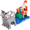 7 Foot Long Christmas Inflatable Santa Claus on Sleigh with Husky Dogs and Gift Bag LED Lights Outdoor Indoor Holiday Decoration