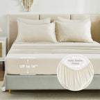 Litanika Beige Bed In A Bag Full - 7 Pieces Full Size Comforter Sets Beddding Comforter Sets, Solid Fluffy Bed Set With Comforte