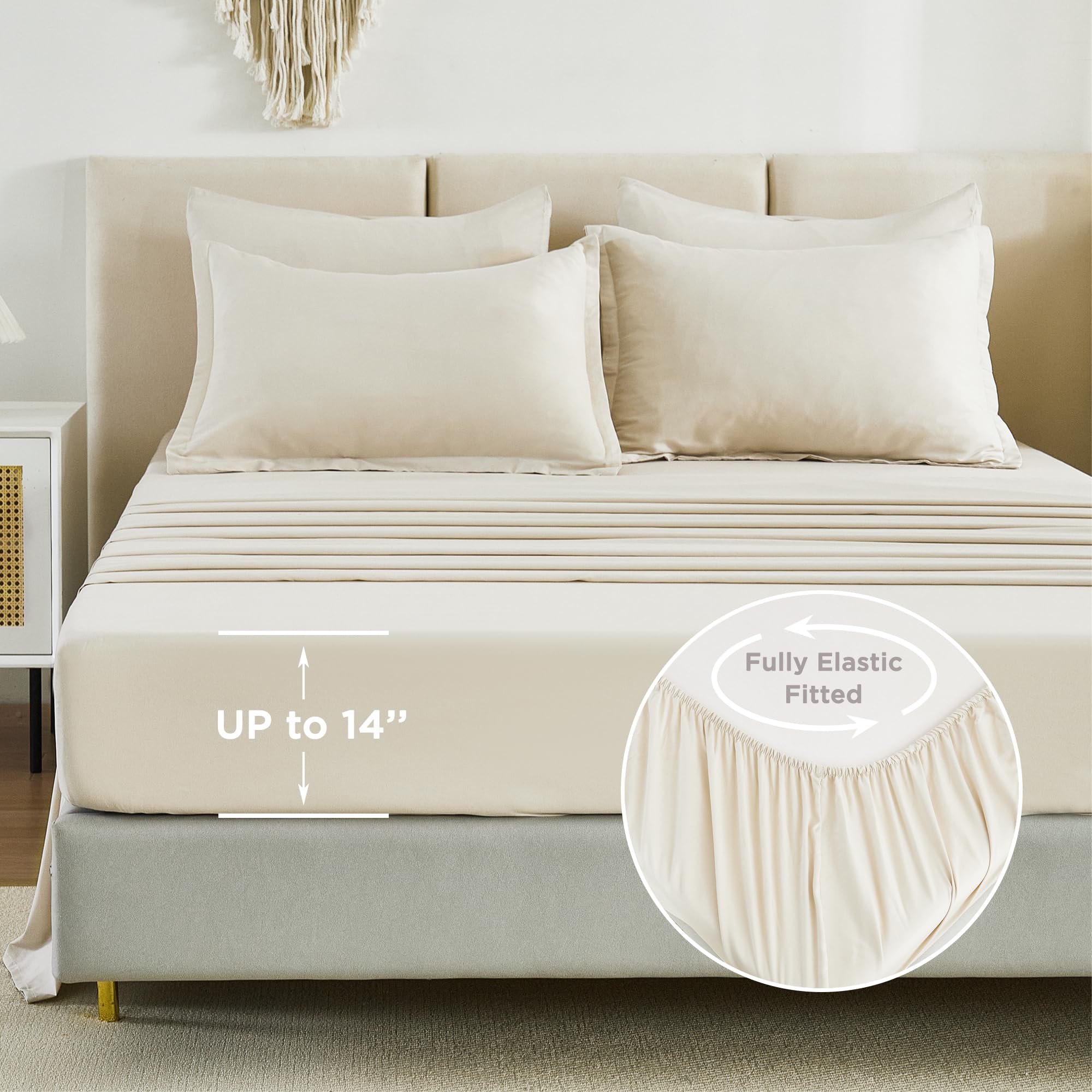 Litanika Beige Bed In A Bag Full - 7 Pieces Full Size Comforter Sets Beddding Comforter Sets, Solid Fluffy Bed Set With Comforte
