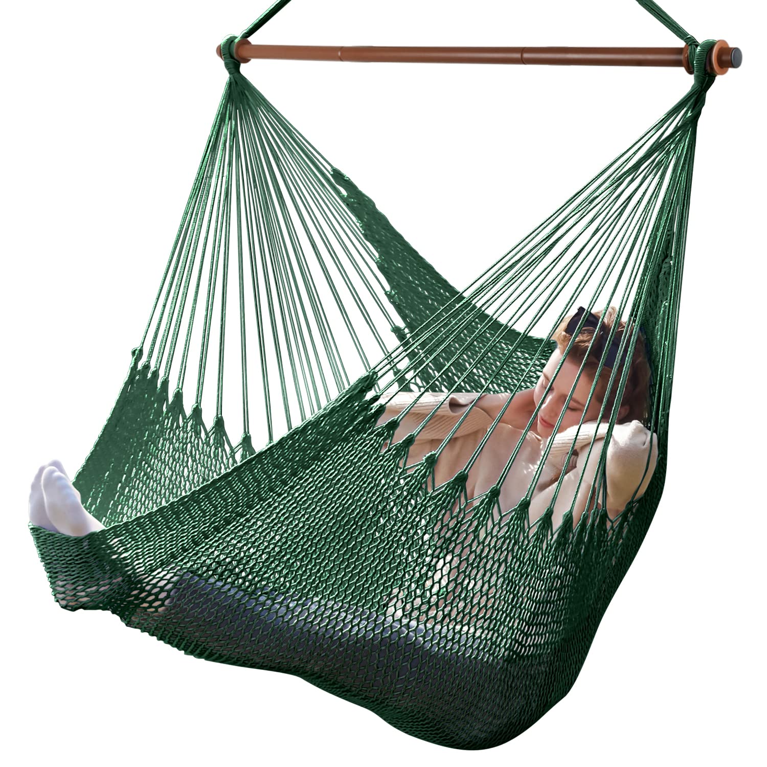 Upgraded Caribbean Hammock Chair With Detachable Metal Bar, Large Hammock Swing Chair, Xl Rope Hanging Chair For Outdoor Indoor,