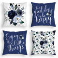 Navy Blue Throw Pillow Covers 20X20 Inch Floral Roses Flower White Grey Pillows Decorative Throw Pillows Modern Quote Spring Vel