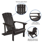 Flash Furniture Charlestown Commercial Grade Indoor/Outdoor Adirondack Chair, Weather Resistant Durable Poly Resin Deck and Patio Seating, Slate Gray