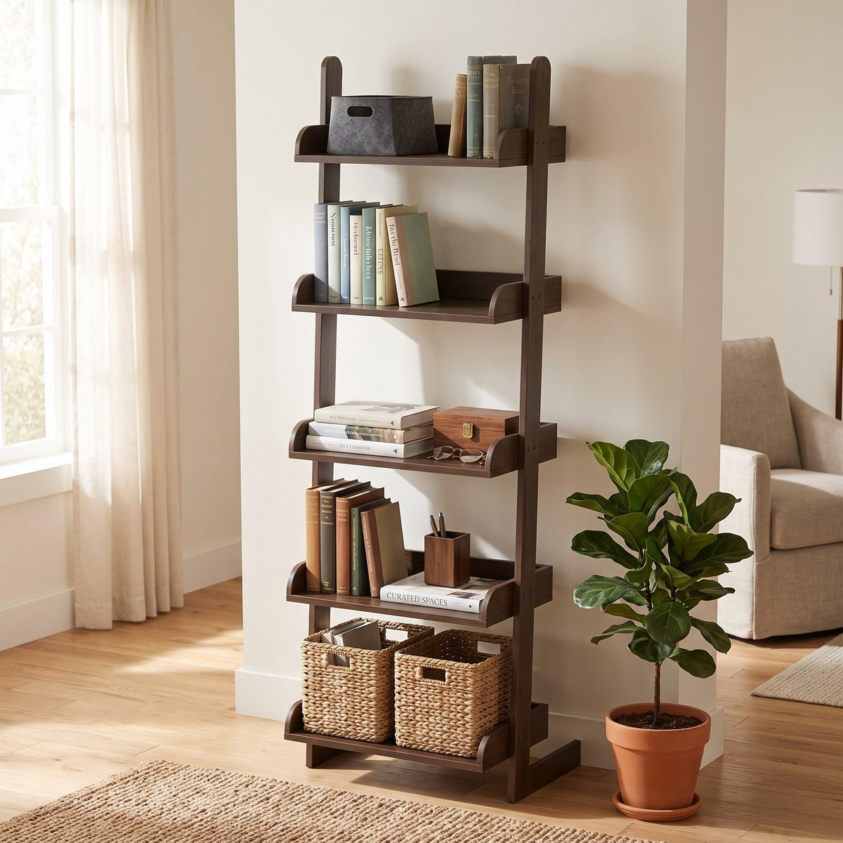 House Of Quirk Wooden Desktop Bookshelf With Acrylic Side Panels  Walnut