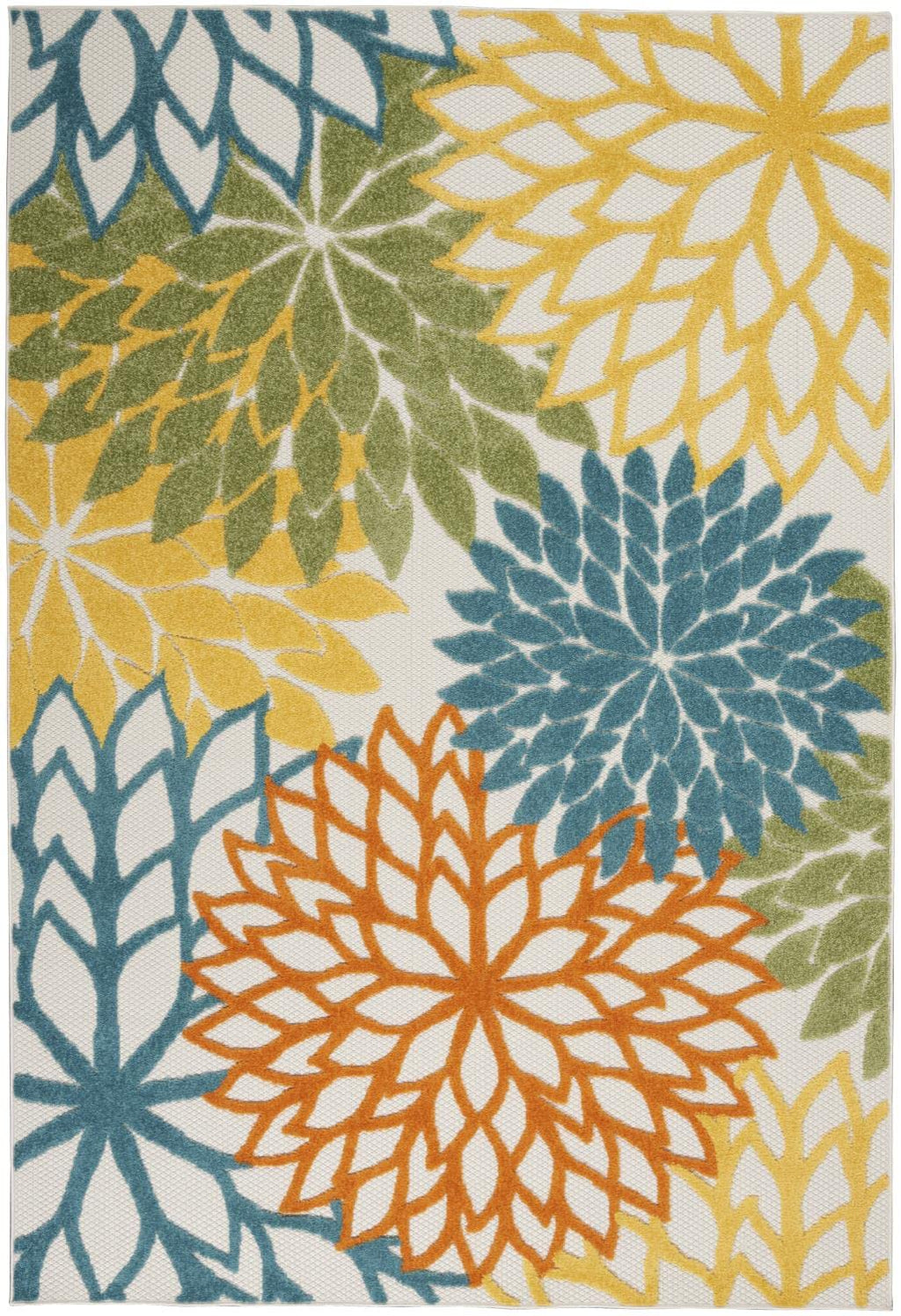 Nourison Aloha Indoor/Outdoor Floral Turquoise Multicolor 3'6' X 5'6' Area Rug, (4' X 6')