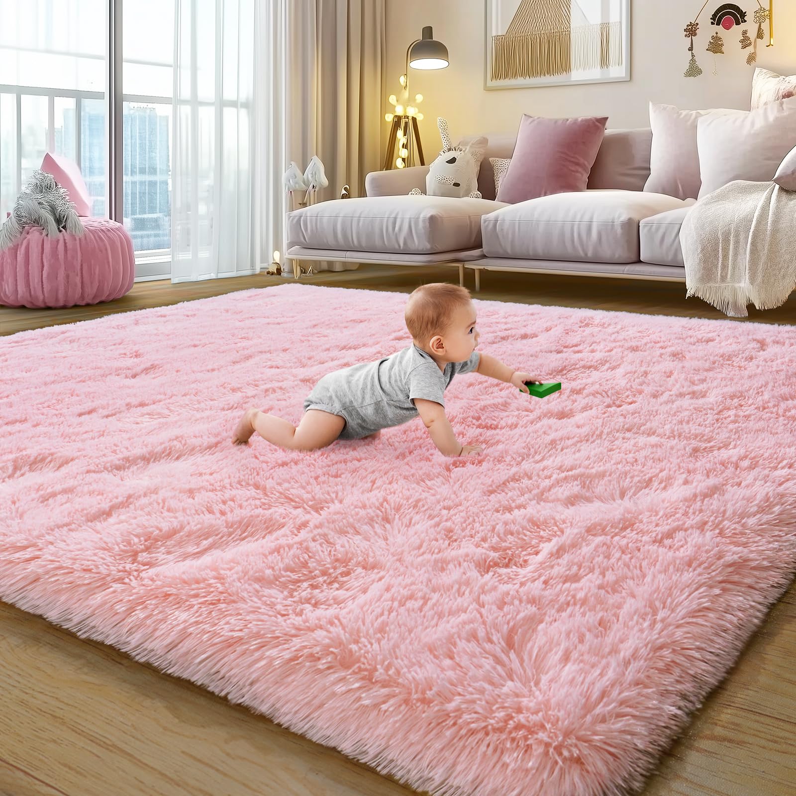 Ultra Soft Fluffy Pink Rugs for Bedroom 4x6 Feet, Fluffy Shag Area Rugs for Living Room, Large Comfy Furry Rug for Girls Kids Ba