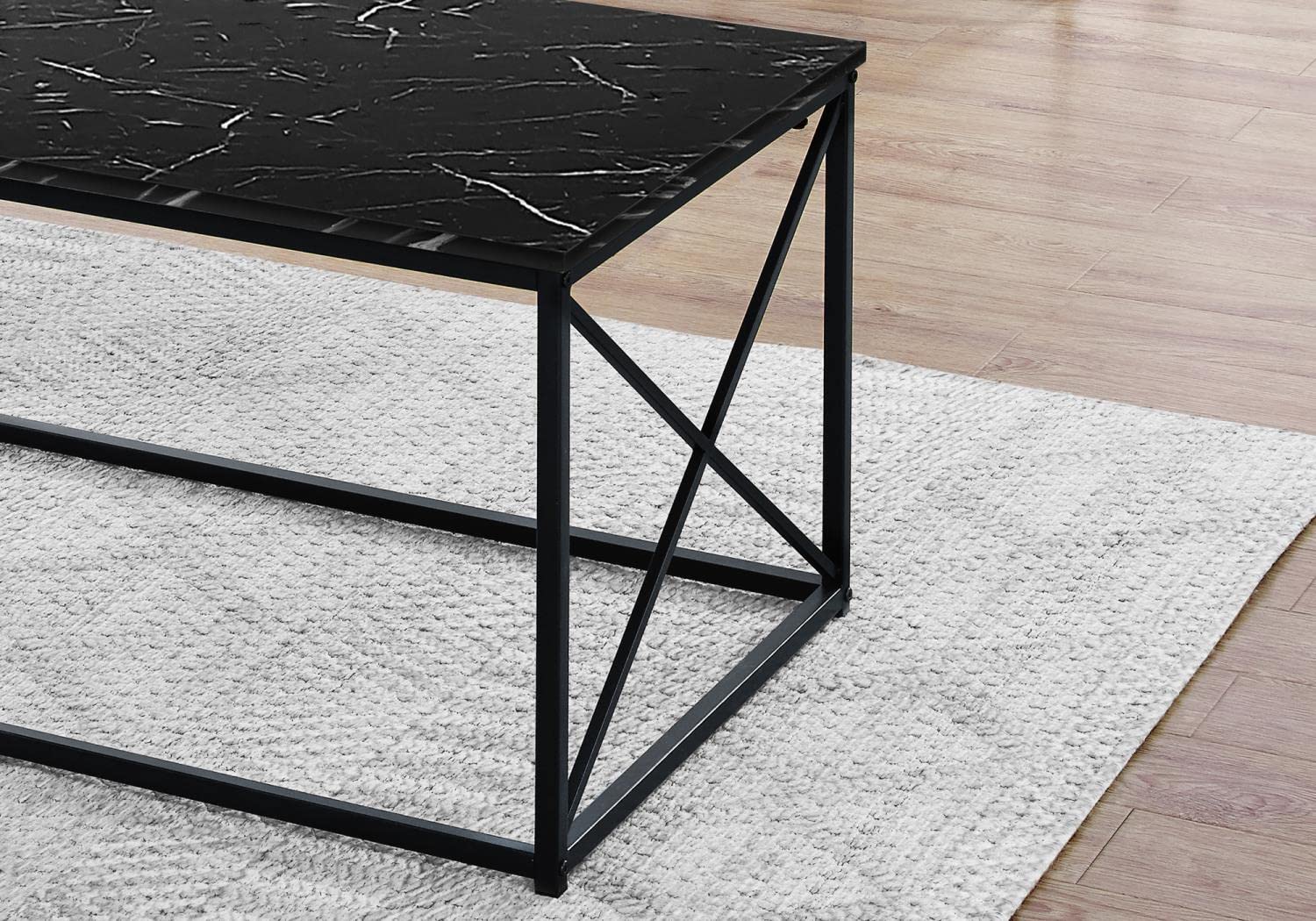 Monarch Specialties 7954P Table, 3pcs Set, Coffee, End, Side, Accent, Living Room, Metal, Laminate, Black Marble Look, Contemporary, Modern Set-3Pcs, 42.25' L x 22' W x 18.25' H
