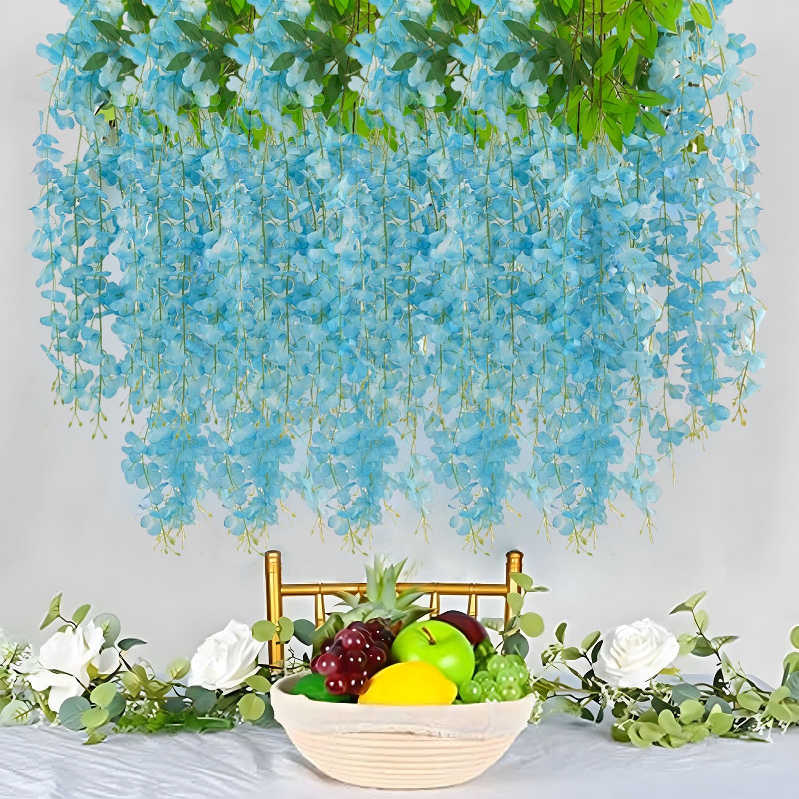 12 Pack Lake Blue Wisteria Hanging Flowers Garland, 3.77 Feet Lake Blue Artificial Wisteria Flower Vines, Fake Lake Blue Wisteri