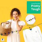 Portable Travel Clothesline With 15 Colorful Clips & Bag, Elastic Rv & Camping Clothes Line For Indoor Laundry Drying Line & Out