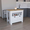 Depot E-Shop Floyd 35" H Kitchen Island, Whit 2 Doors, 3 Shelves, White/Macadamia