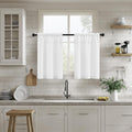 Dukiyo White Linen Kitchen Curtains 30 Inches Long For Half Window Dual Rod Pocket Semi Sheer Curtain Drapes Privacy Light Filte
