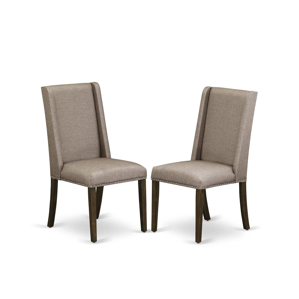 East West Furniture Lmfl7-77-16 7 Piece Kitchen Table Set Consist Of A Rectangle Rustic Wood Dining Table And 6 Dark Khaki Linen Fabric Parson Dining Chairs, 40X72 Inch, Jacobean