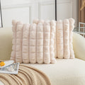 Neelvin Beige Faux Fur Cozy Soft Plaid Decorative Throw Pillow Covers 24X24 Inch Set Of 2,Velvet Pillowcase Cushion Case For Sof
