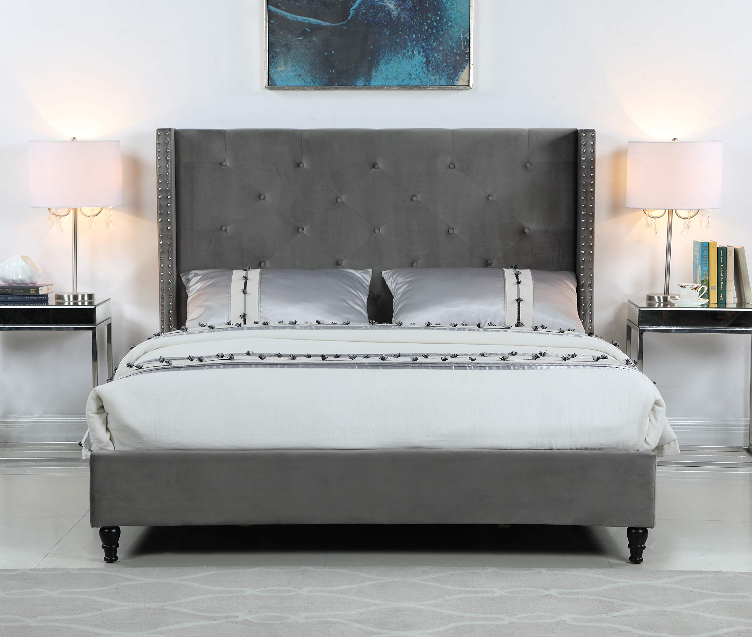 Best Master Furniture Vero Tufted Wingback Platform Bed, Grey