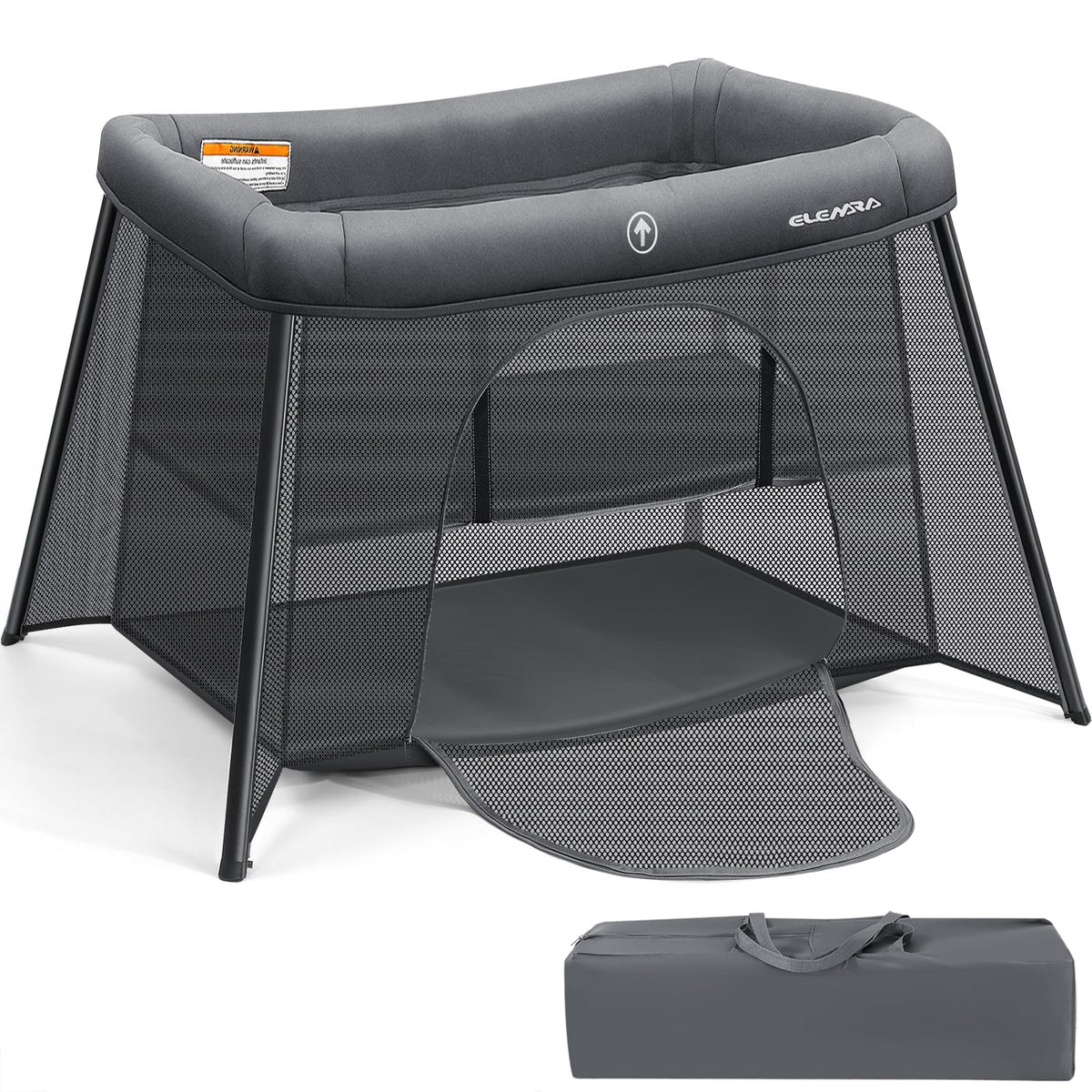 ELEMARA 2 in 1 Travel Crib for Baby,Portable Crib with Bassinet and Mattress,Lightweight Foldable Playpen with Long-Lasting Fram