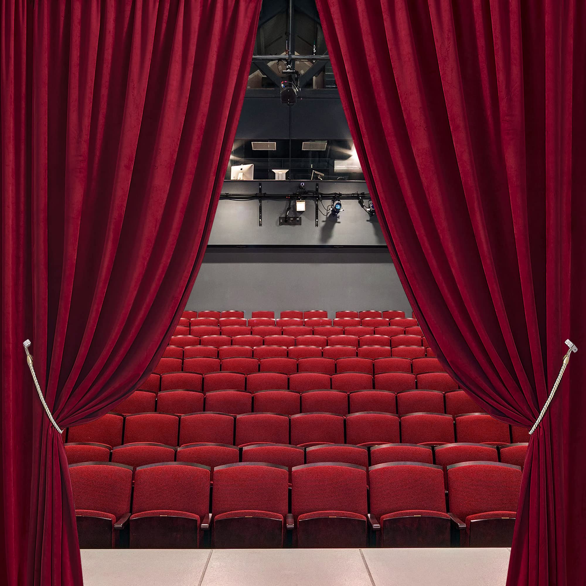 Ryb Home Red Theater Moive Velvet Curtains -Light & Heat Block Back Tabs Window Treatment Energy Efficient Privacy Protection Drapes For Hotel Villa Living Room, Ruby Red, W52 X L120 Inches, 2 Panels