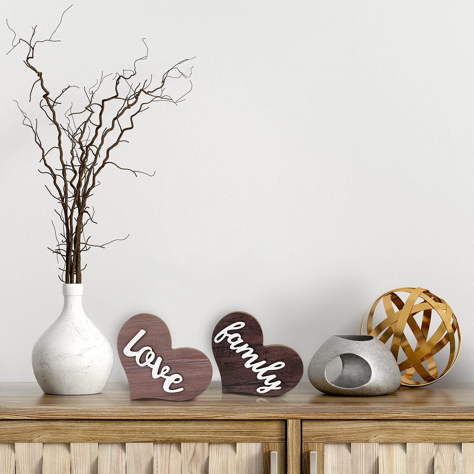 Jetec 2 Pieces Heart Shaped Wooden Decor Sign Table Love Wooden Wedding Decoration Rustic Home Love Sign Wooden Table Centerpiec
